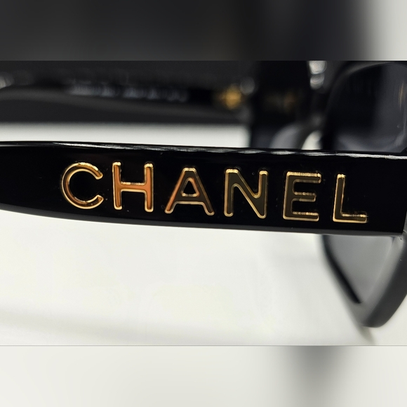 CHANEL BLACK SUNGLASSES CH5408A 622/S4 OVERSIZED GOLD LETTERS - Picture 1 of 16
